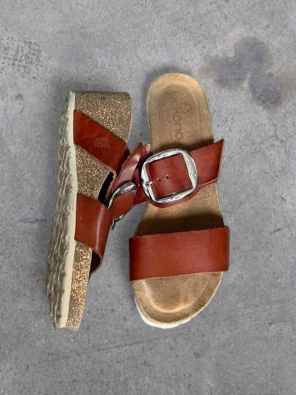 Women’s Brown/red Leather wedges with Buckle